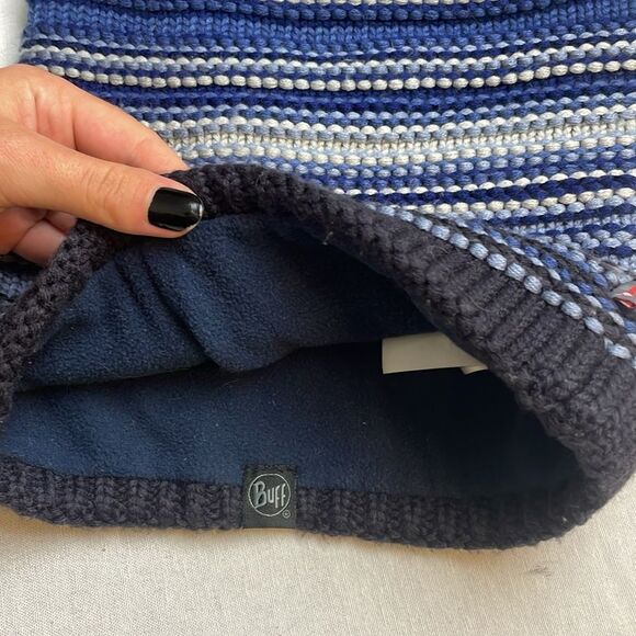 Buff Neck warmer Scarf  knitted sweater outer fleece inner Primaloft Navy Blue - Picture 4 of 6